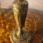 pair of Empire brass bedside lamps 34x14 electric working embroidered lampshade very beautiful