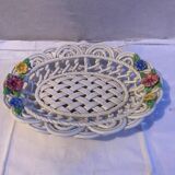 Old Oval Plate Cut-Out Ceramic Flower Relief Decor Italy Wine