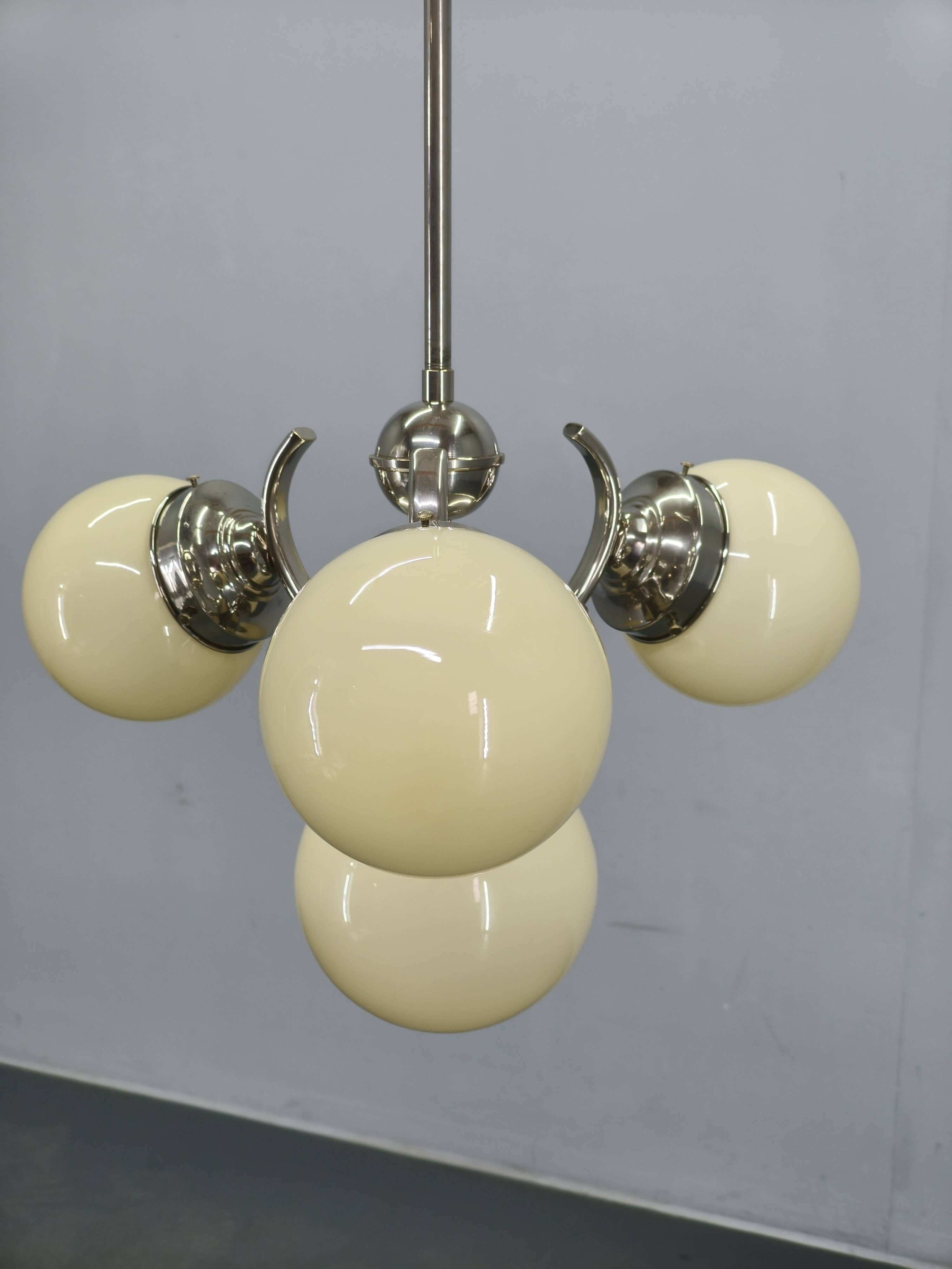 Bauhaus Globe Chandelier Czechoslovakia 1930s Chrome Pendant