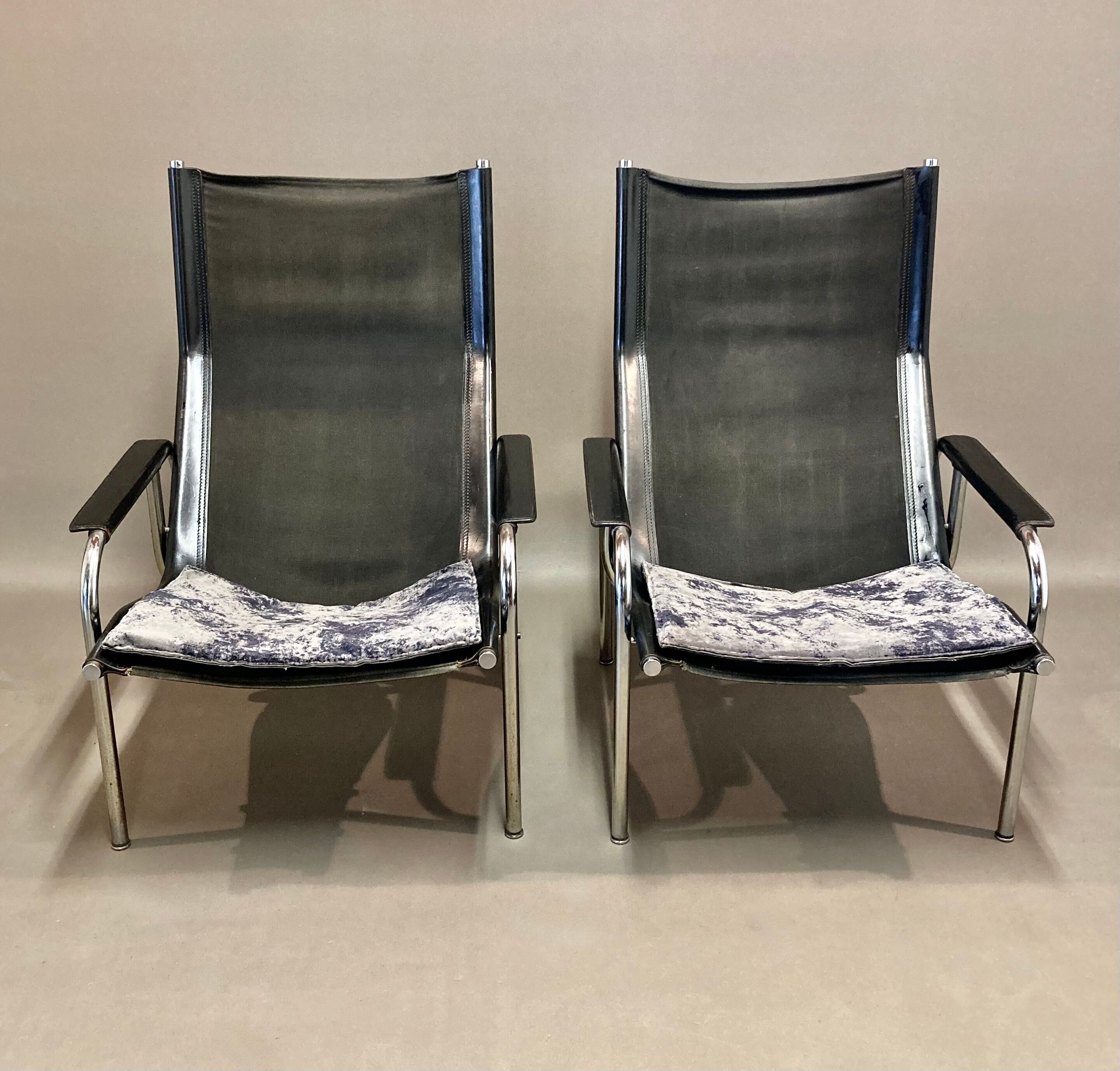 Relax armchair reclining black leather design 1960