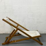 Transat tissus blanc avec structure en bois