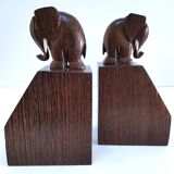 Pair of stylized elephant bookends in solid wood