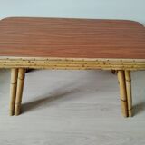 Designer table in bamboo and teak veneer, 1970s