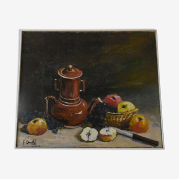 Nature morte - peinture huile signée Quentel - debut XXeme