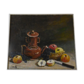 Nature morte - peinture huile signée Quentel - debut XXeme