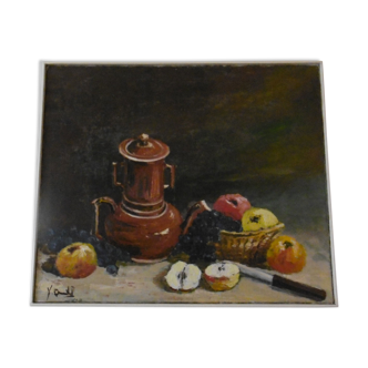 Nature morte - peinture huile signée Quentel - debut XXeme