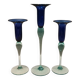 Royal Copenhagen set of 3 candle holders, model Harlequin in blue/turquoise glass.