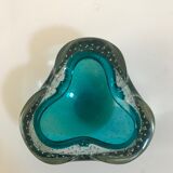 Sommerso ashtray, in bubble glass lined blue from Murano