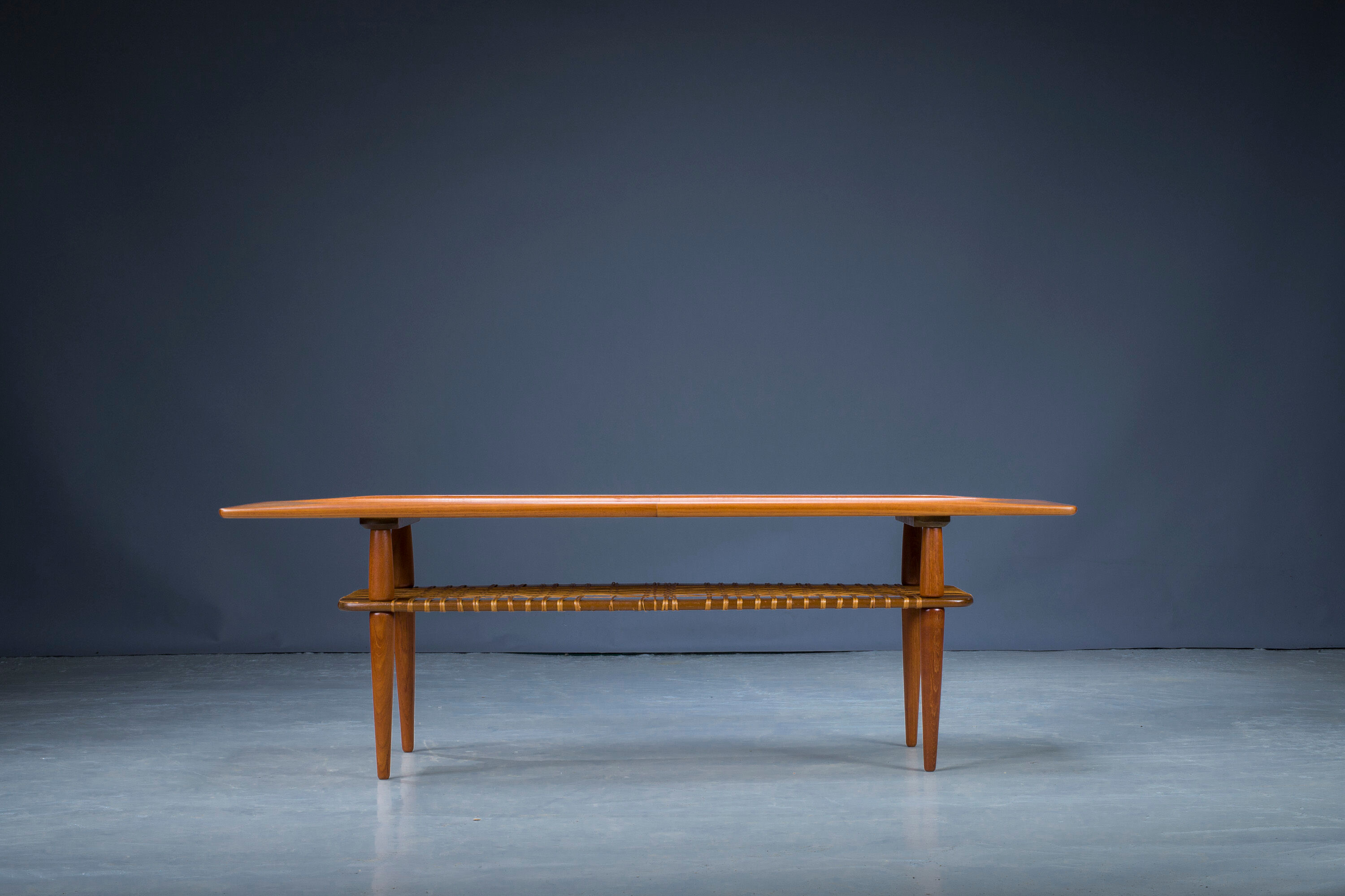 Mid-Century Coffee Table in Teak & Rattan