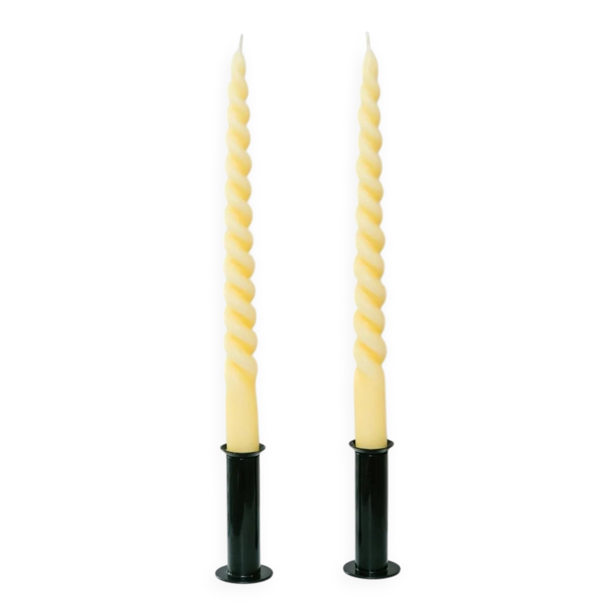 Set of 2 glossy black metal candleholders in retro Ikea Memphis style