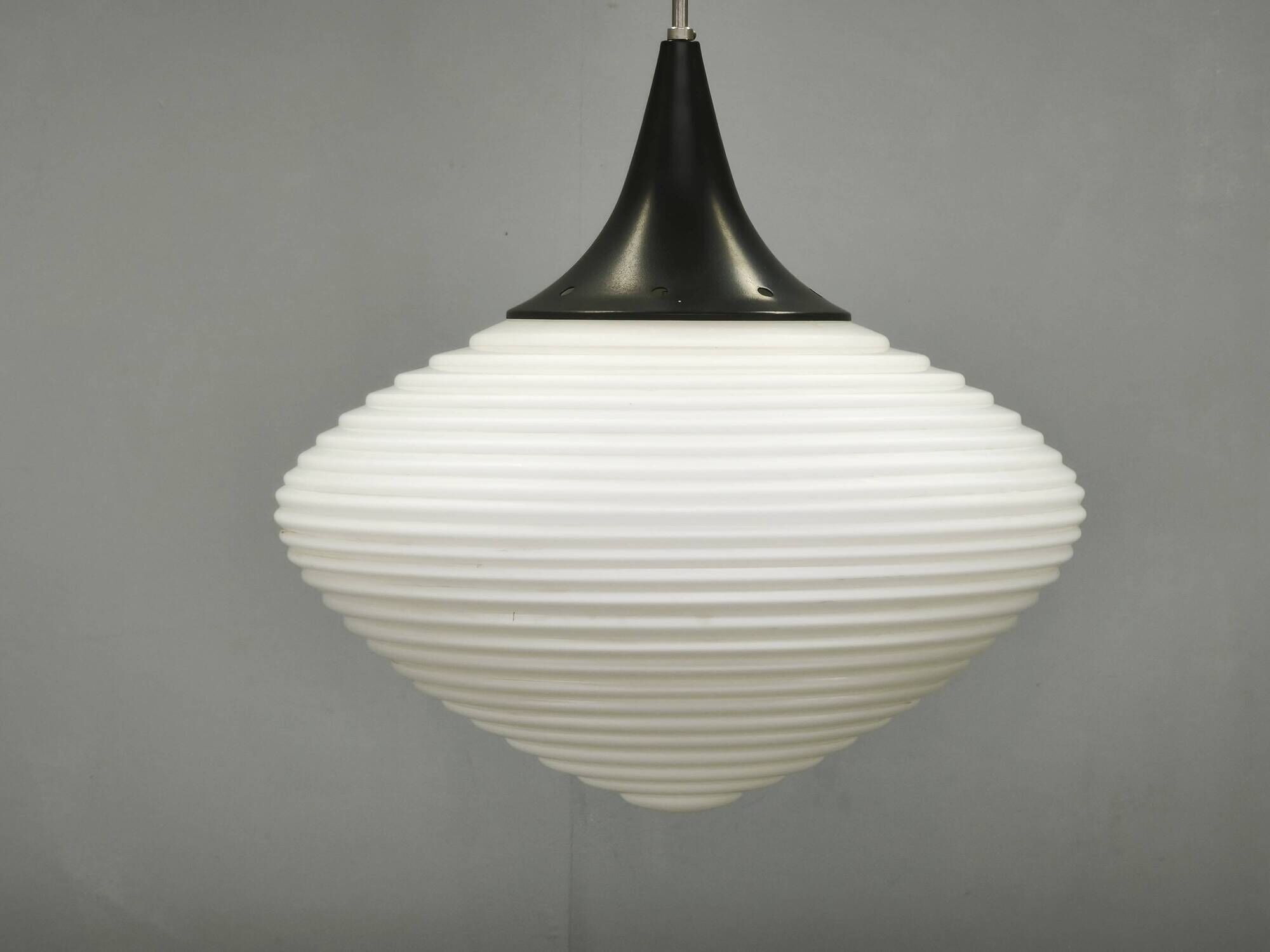 Pair of Space Age Opaline Glass Pendants, Czechoslovakia, 1970s