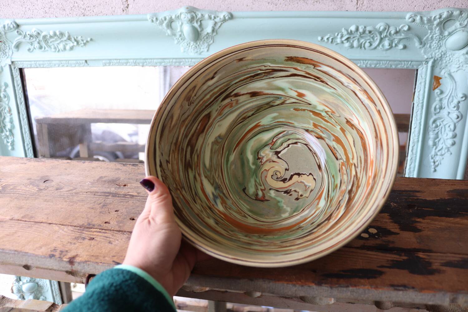 Mixed clay salad bowl signed Girod