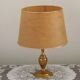 Vintage French Round Brass Table Lamp With Beige and Gold Shade