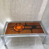Metal and ceramic earthenware coffee table