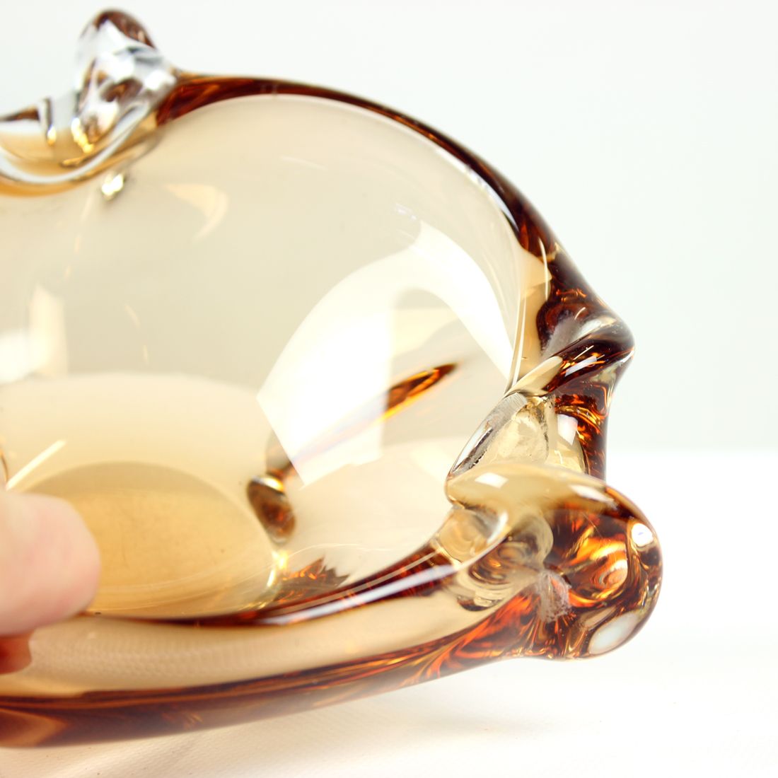 Art glass amber bowl by jan beranek for skrdlovice, czechoslovakia circa 1960