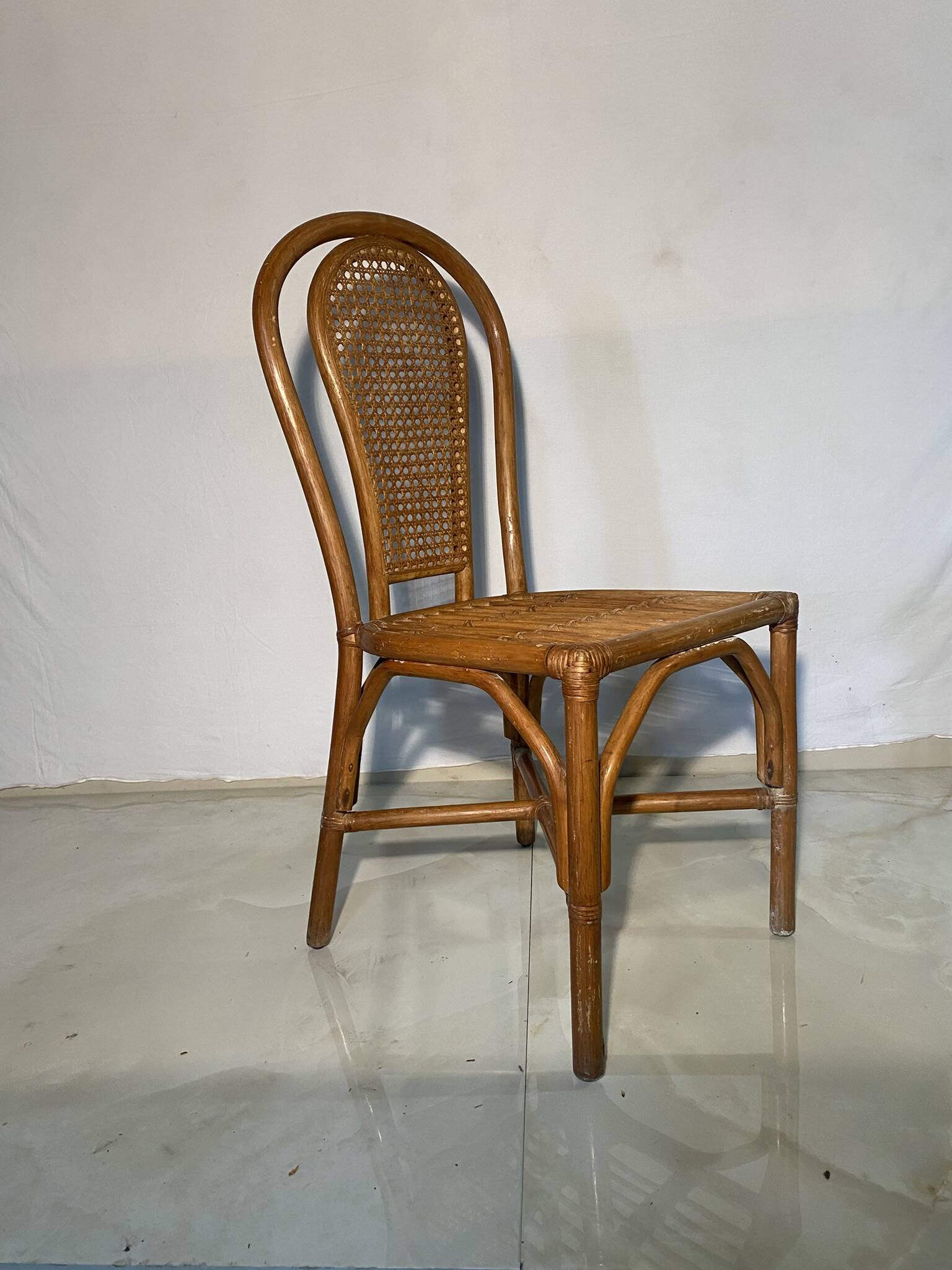 Vintage rattan chair with cane back - Bohemian style
