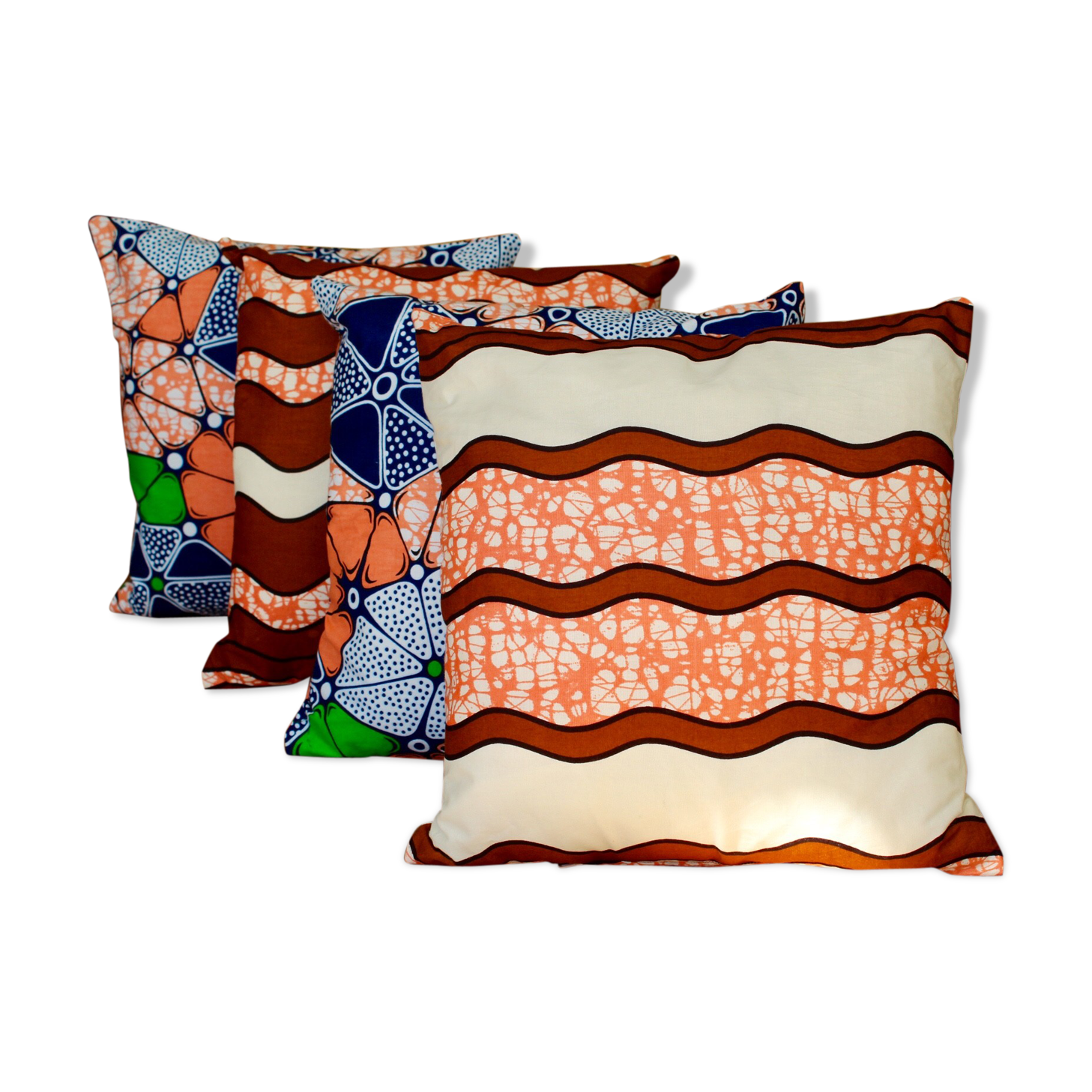 4 coussins 40x40cm covers made in 2 different wax assorted