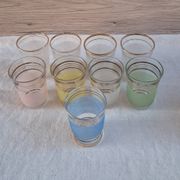 Vintage liqueur service from the 50s/60s — Decanter, 9 pastel glasses & tray