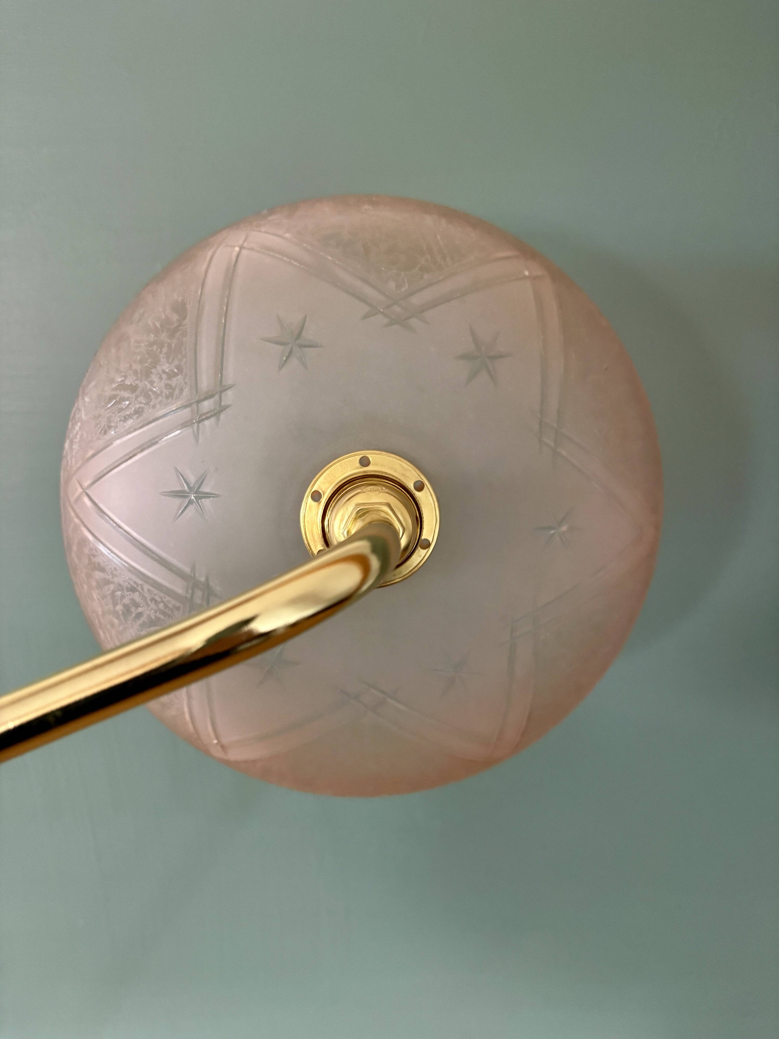 Vintage pink frosted glass wall lamp with elbow arm