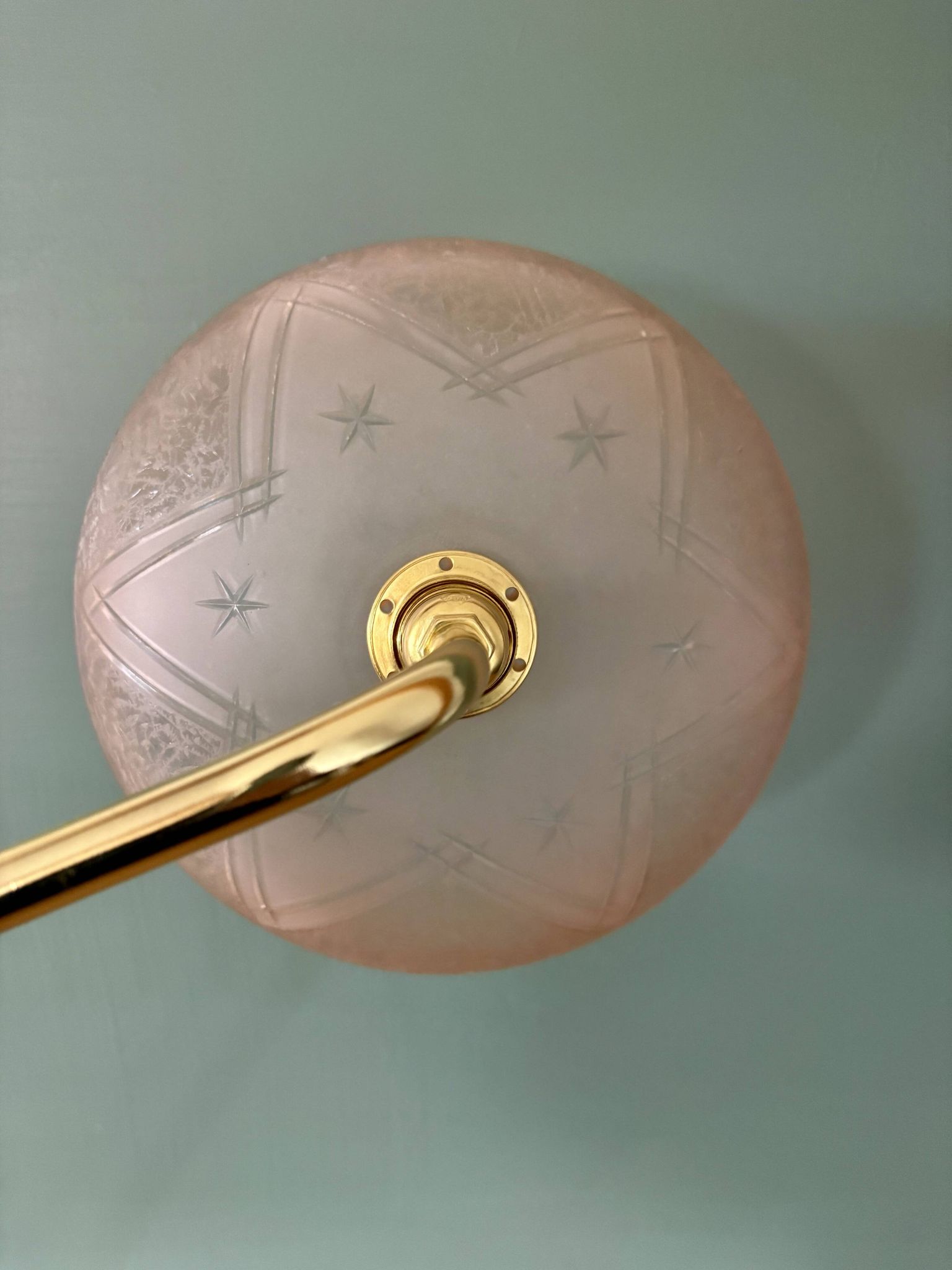 Vintage pink frosted glass wall lamp with elbow arm