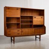 Mid-Century Teak Highboard with Sculpted Legs, Storage and Glass Shelf, 1960s