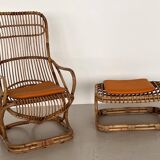 Italian Designer Stool in Bamboo Rattan, 1960s