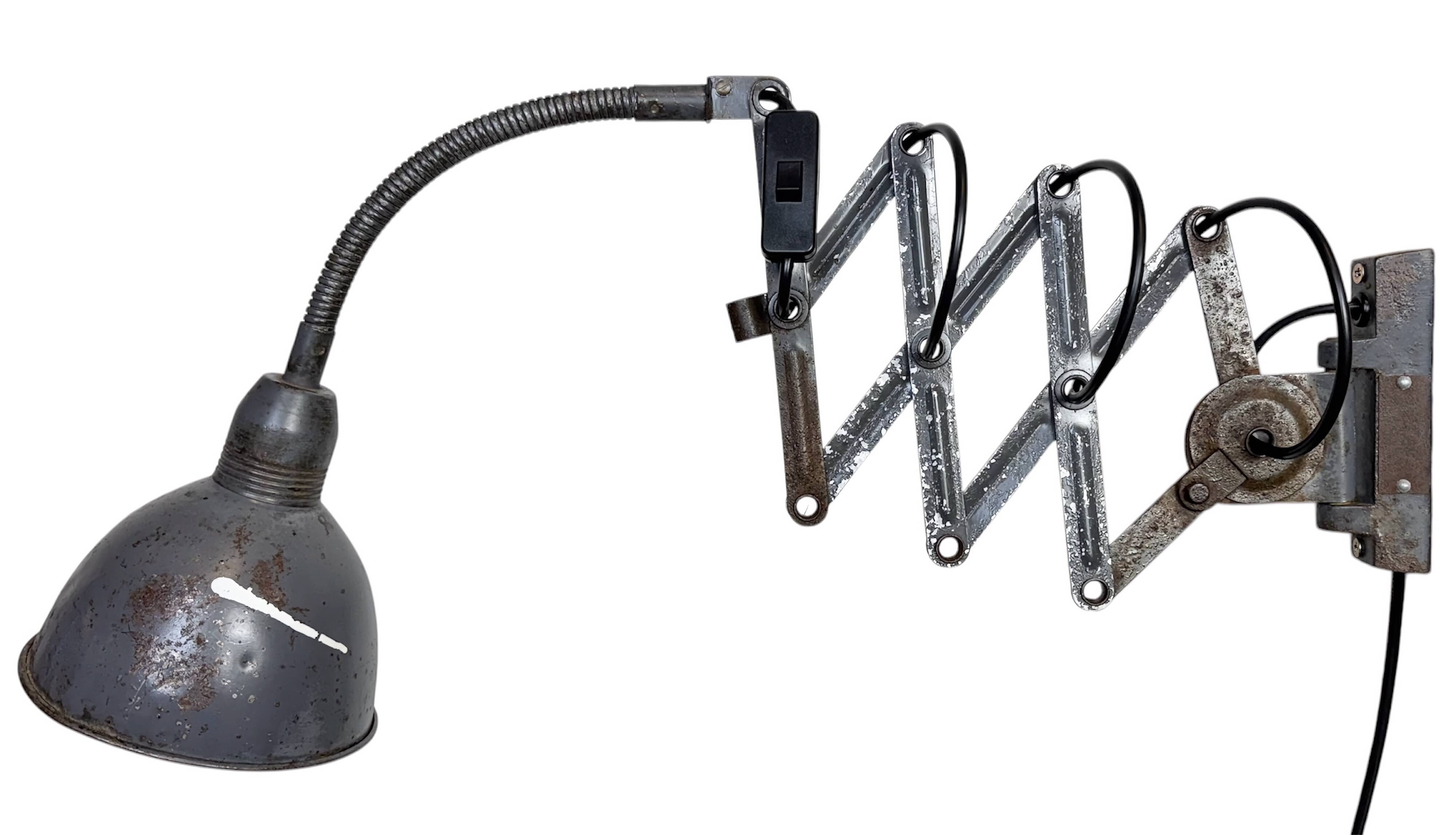 Grey Industrial Scissor Wall Lamp from Elektroinstala, 1960s