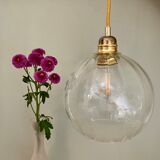 Vintage globe pendant lamp in slightly bubbled glass
