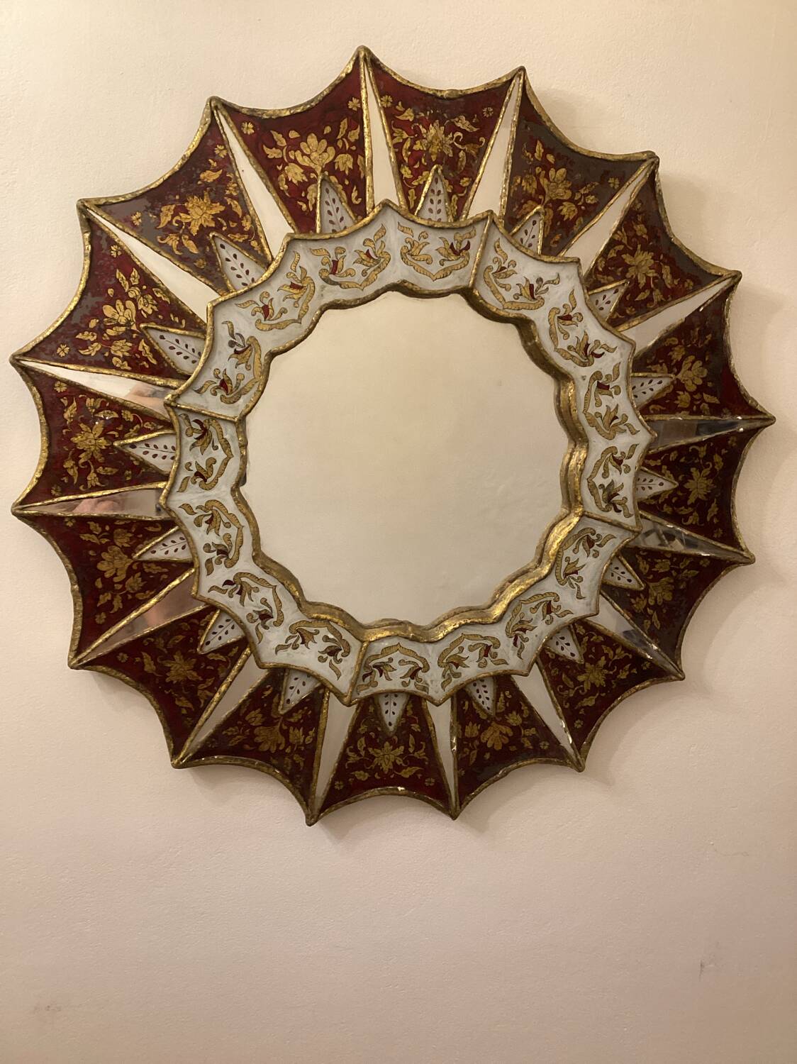Miroir sunburst à fleurs année 1950