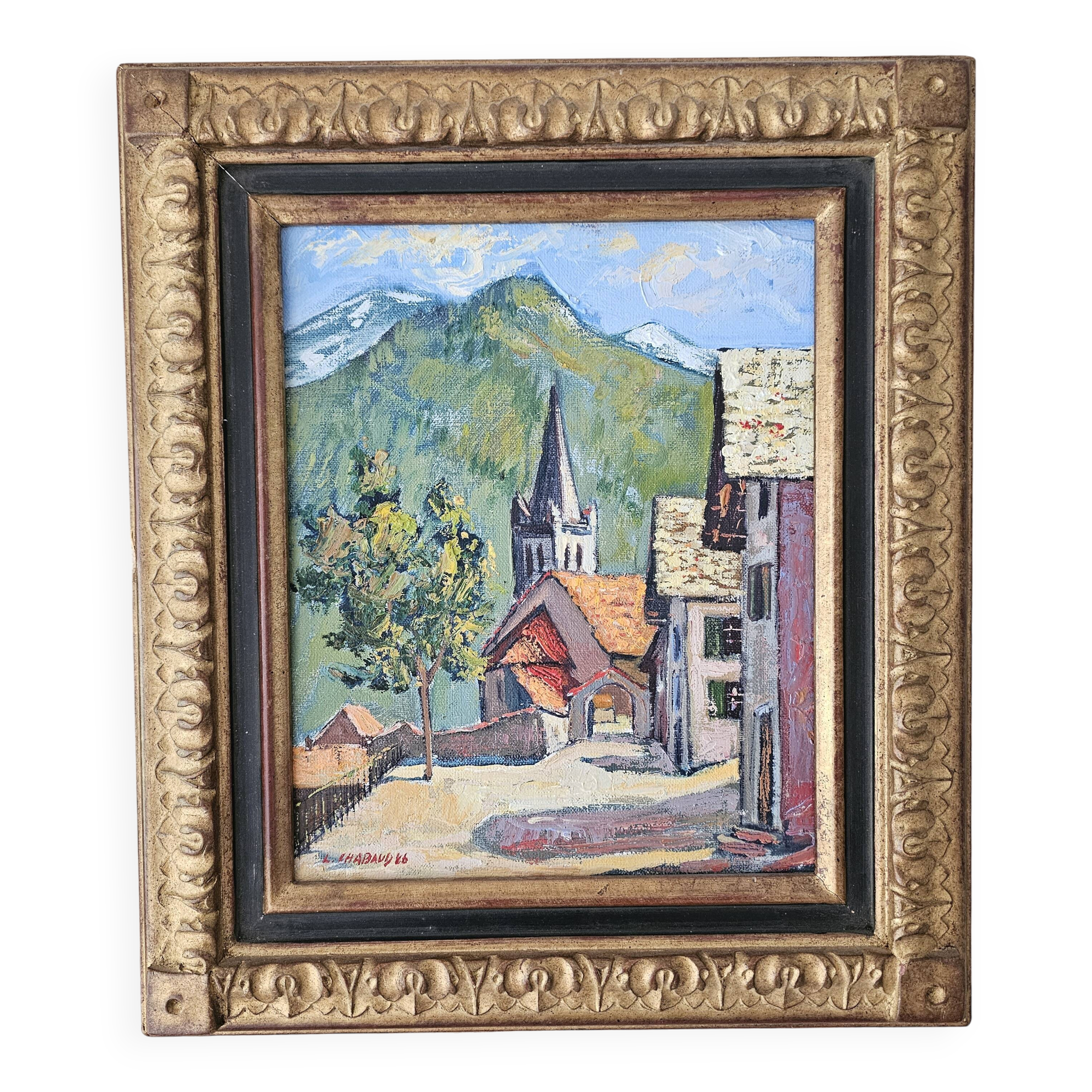 Oil painting on canvas - Savoyard village signed L Chabaud 86