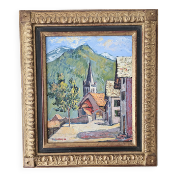 Tableau Huile sur toile - Village savoyard signé L Chabaud 86