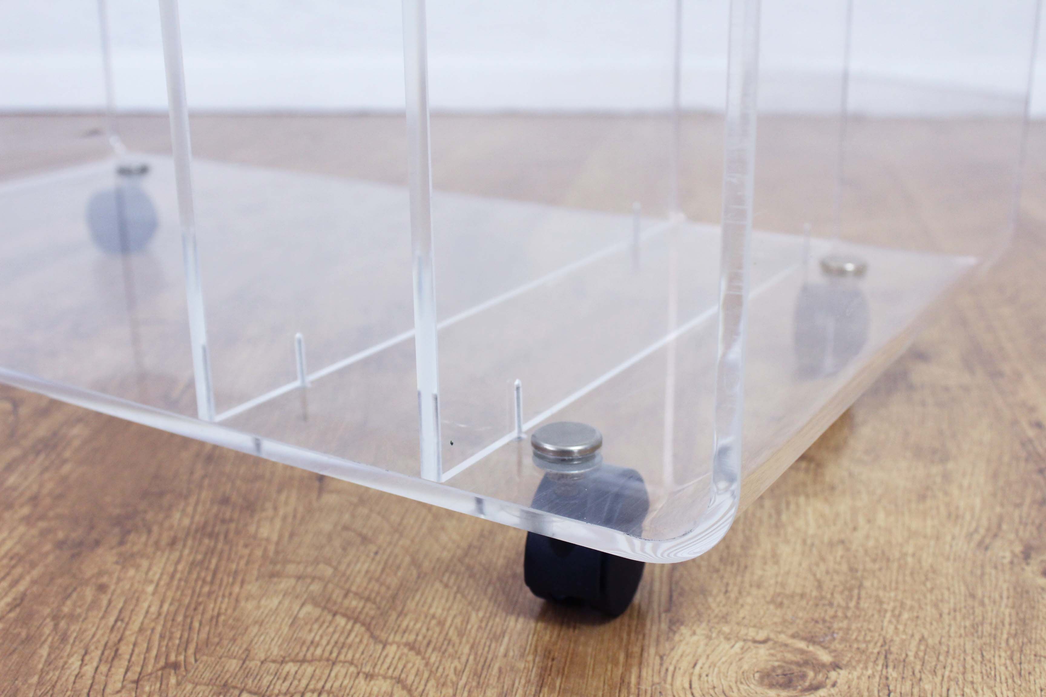 Plexiglas coffee table with vinyl compartment and magazines rack