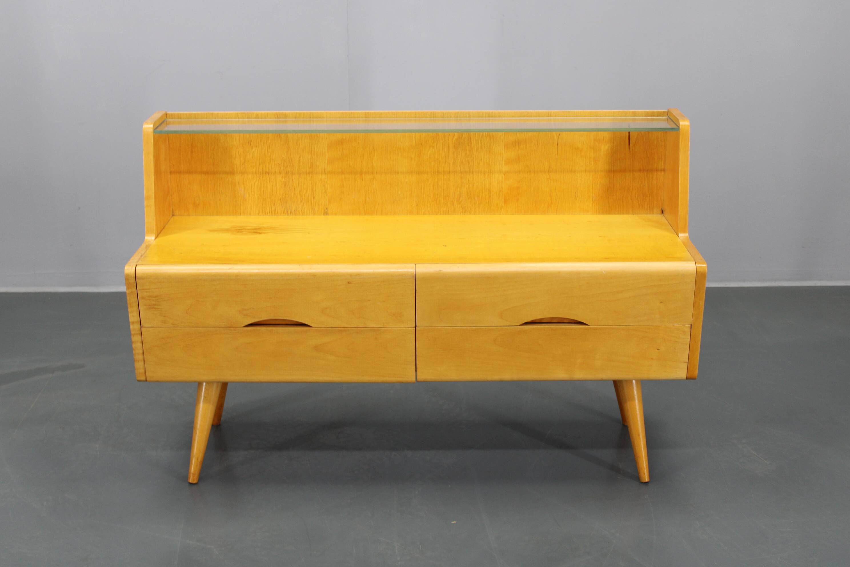 1960s Set of Night Stands and Chest of Drawers with Glass Shelf ,Czechoslov