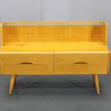 Ensemble de tables de chevet et commode avec étagère en verre des années 1960, Tchécoslovaquie