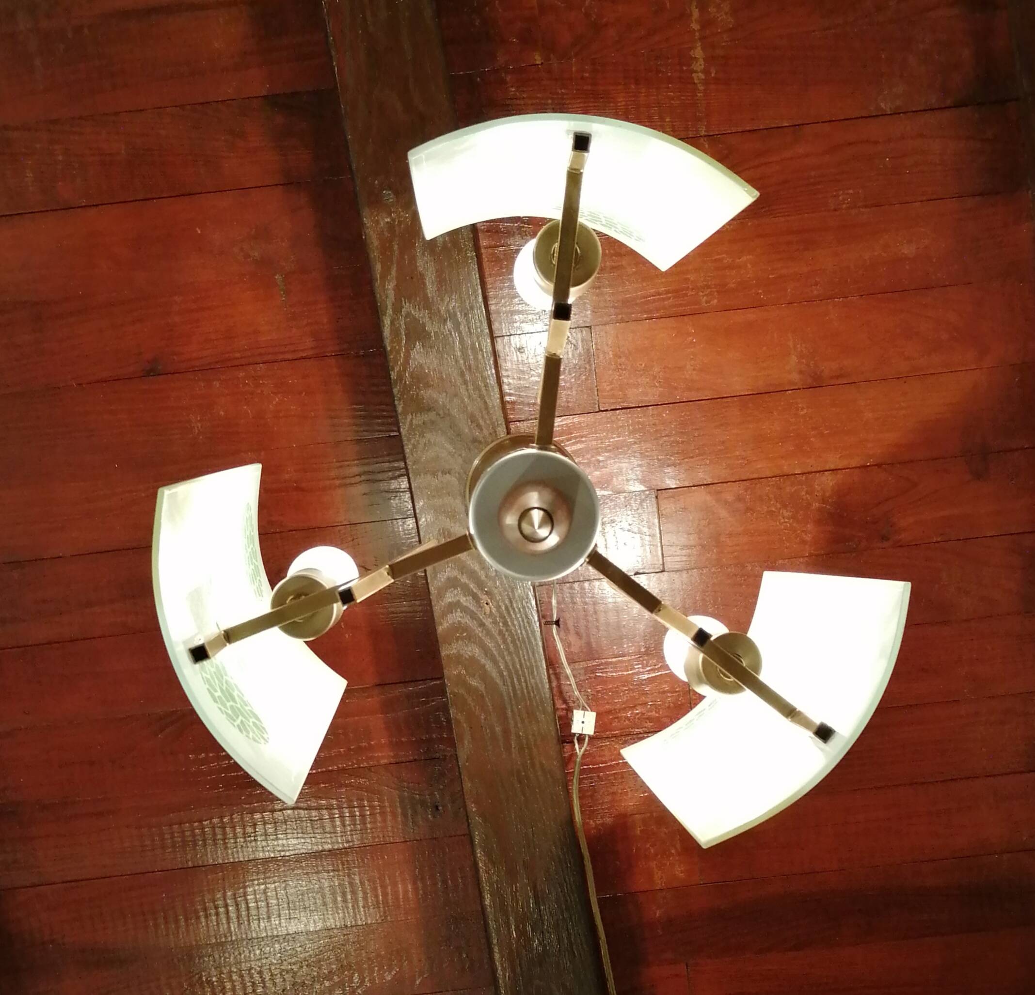 Golden chandelier and glass plates, art deco, vintage style Strangfeld und Gregor Radeberg Dresden 1950