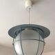Suspension of the 70s cage in blue metal and frosted glass