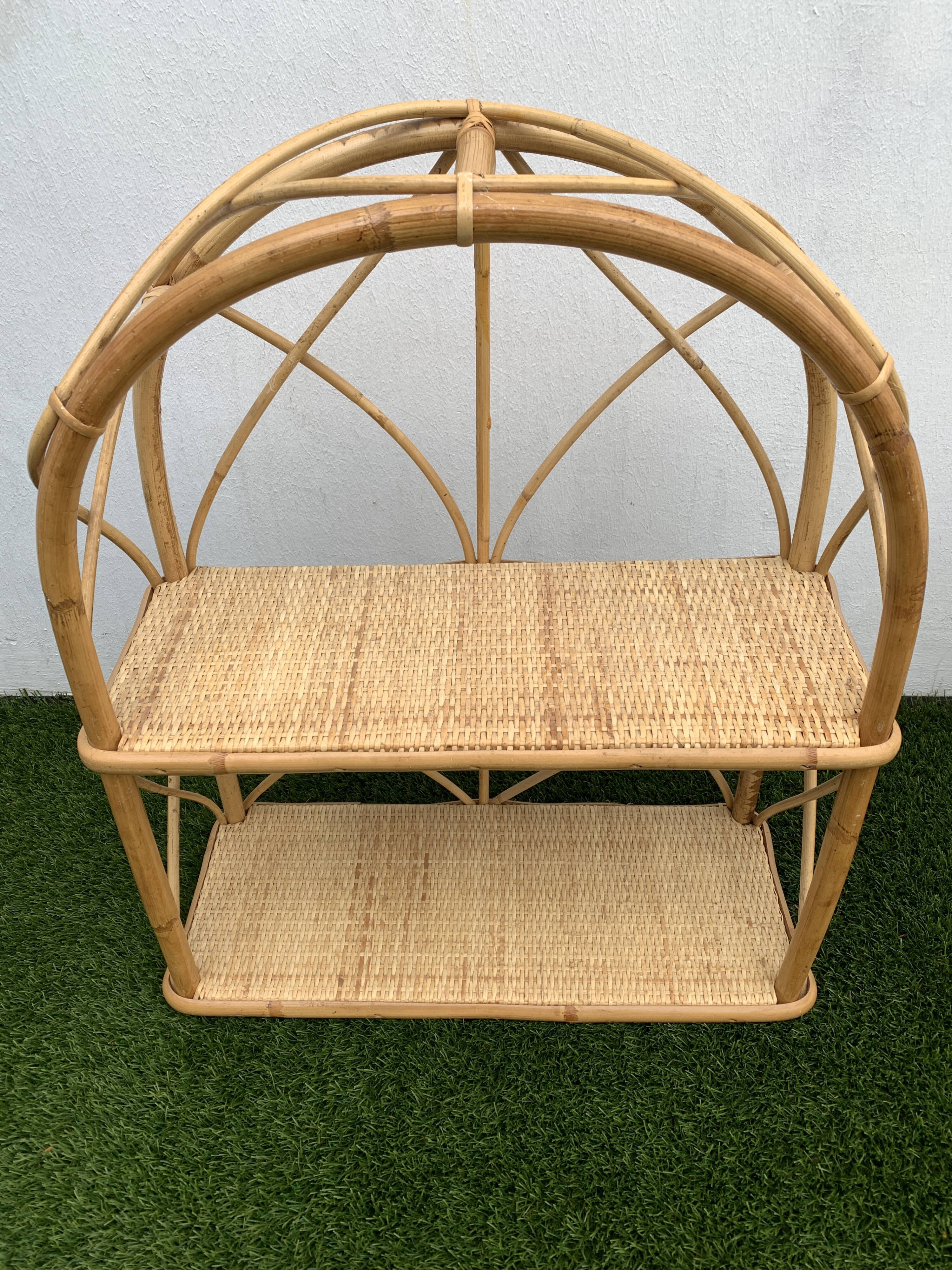 Pair of rattan and bamboo shelves or wall-bookcases, 1970