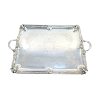 Service tray with silver metal belier 19th 77 X 52 cm