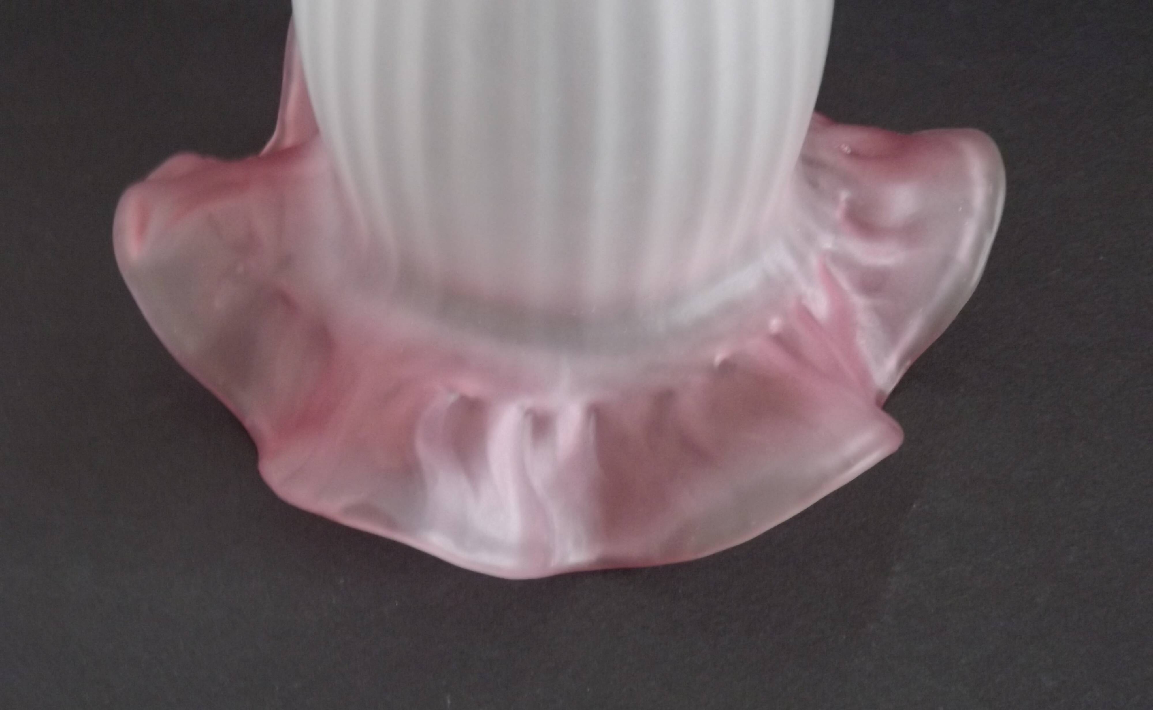 Set of 3 White Opaque Glass Shades With Ribbed Detail Pink Frilled Edge