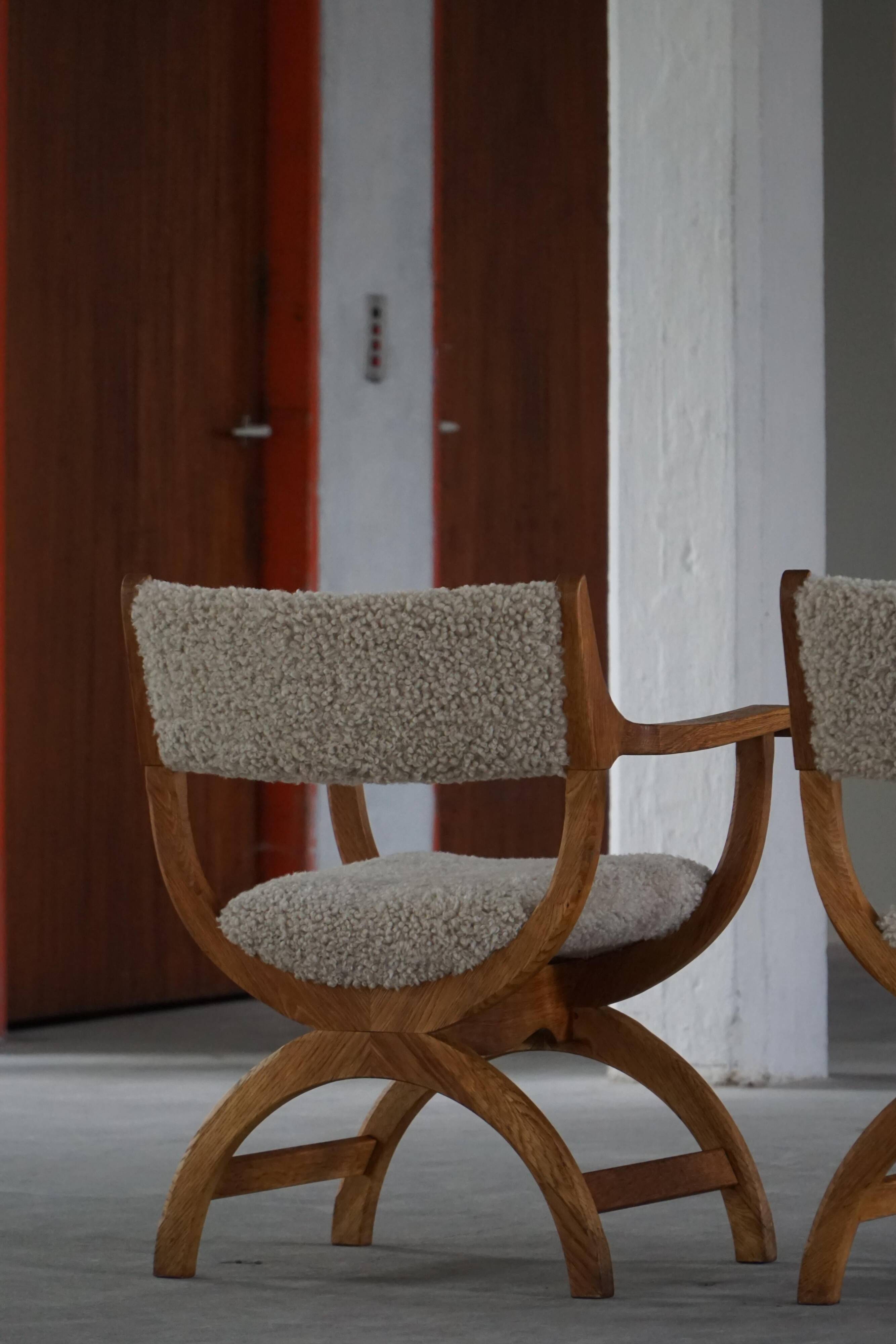 Henning Kjærnulf, Oak and lambswool armchair, "Kurul" model, Mid-century, 1960s