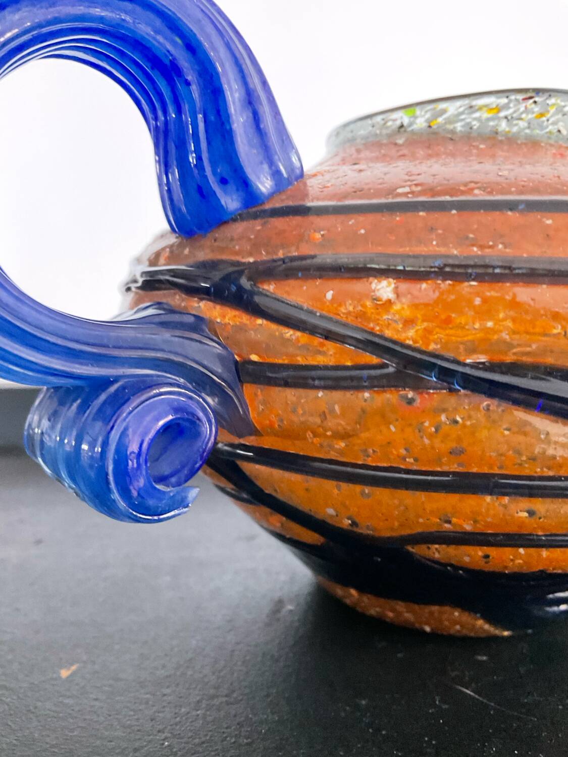 Vintage glass paste vase with handles