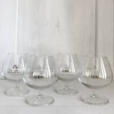 Set of 4 small Izarra and Clés des Ducs armagnac glasses