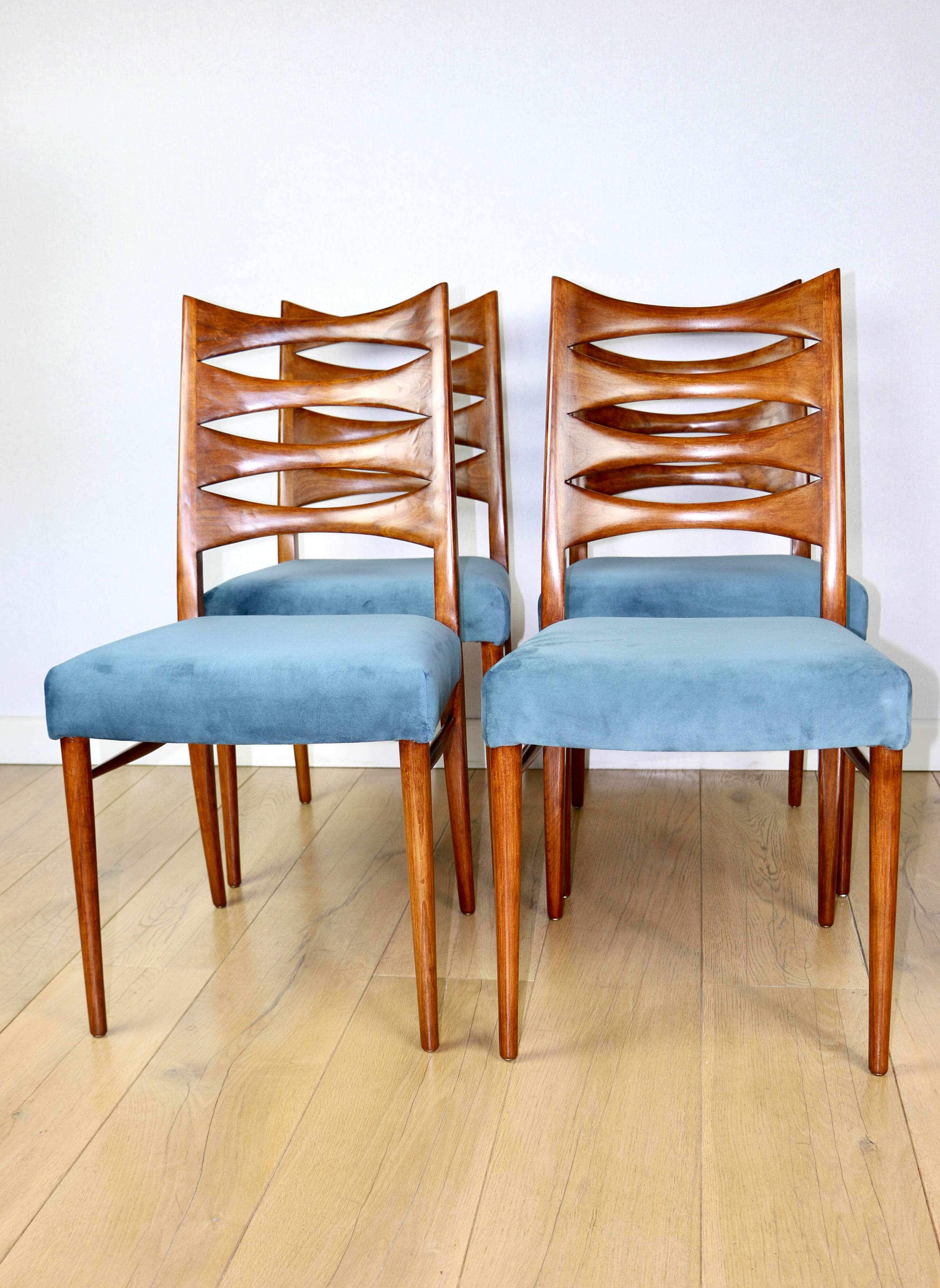 Danish vintage chairs blue turquoise vintage - set of 4 - great set