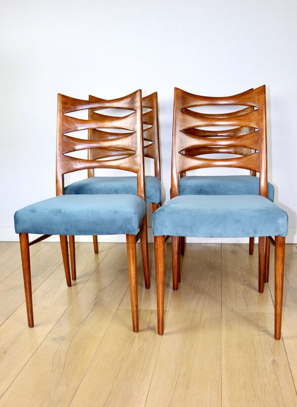 Chaises vintage danoises bleu turquoise - ensemble de 4 - superbe ensemble