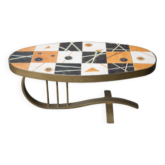 Table basse ceramique, table Vallauris, table basse motifs géométriques, table vintage, 60's