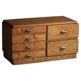 Mid-20th century Art Deco chest of drawers in pine with metal handles, 1940s.