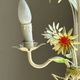 Small vintage cream metal flower chandelier with orange flowers and 3 arms.