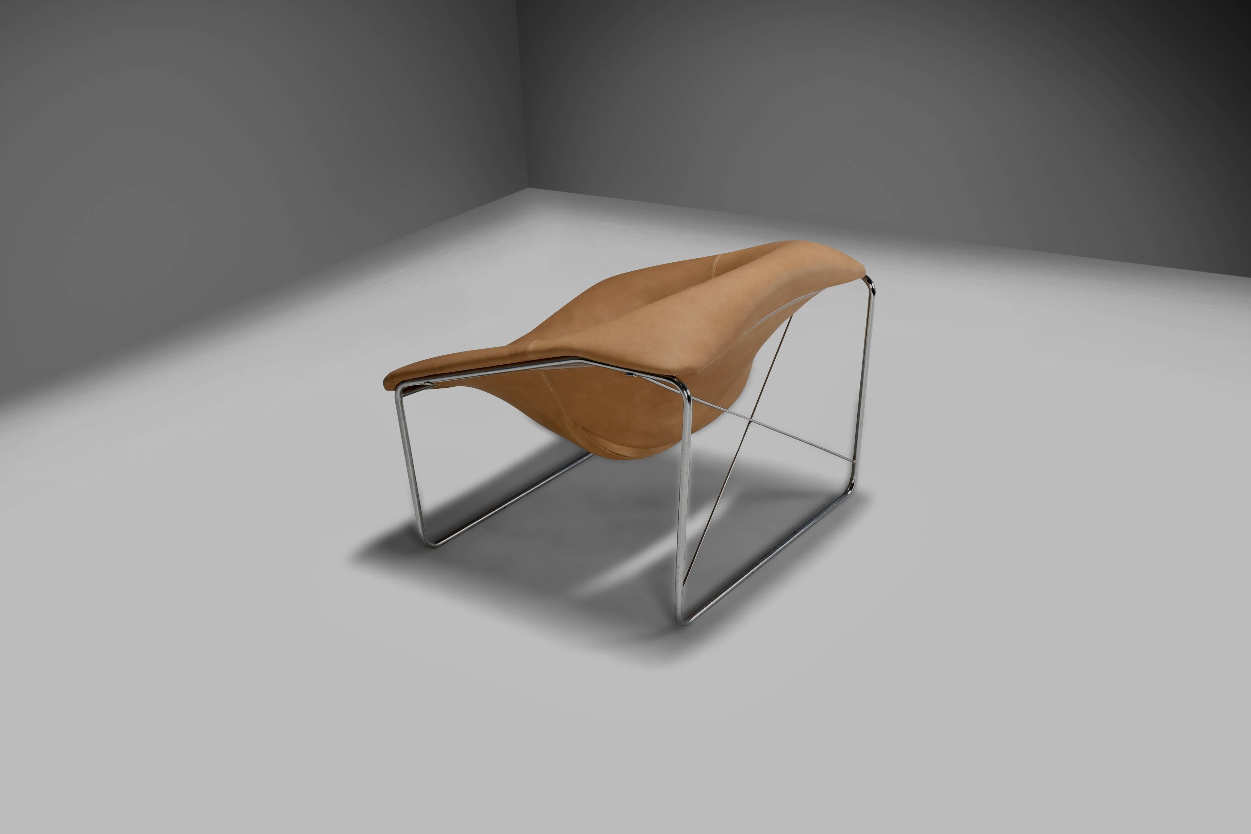 Leather and chrome Olivier Mourgue Cubique chair by Airborne, France 1968