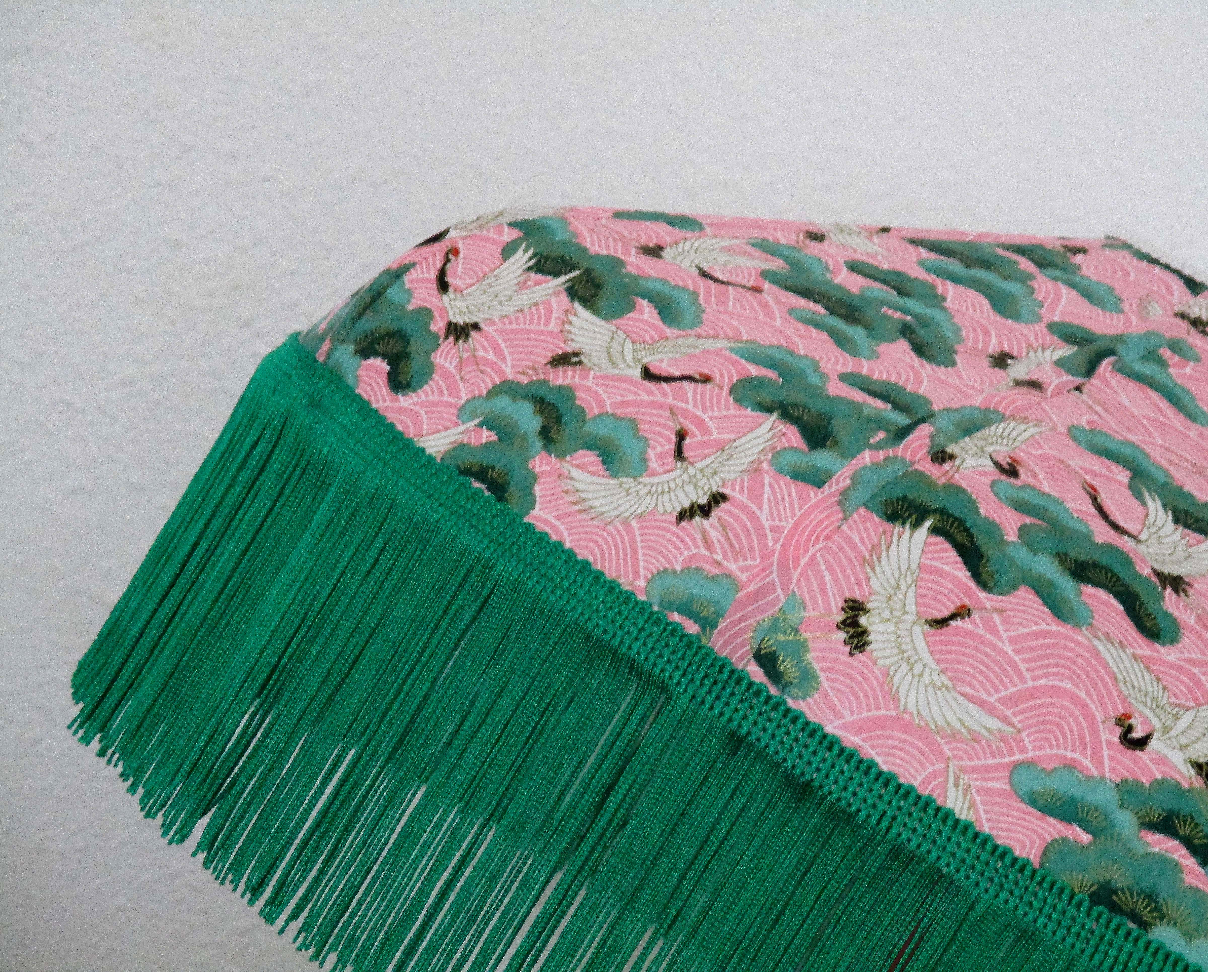 Suspension "Victoria" in paper japonasis rse with cranes and green fange.