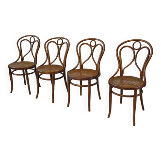 Lot de 4 chaises bistrot cannées bois courbé hêtre JACOB-JOSEF KOHN 1900's